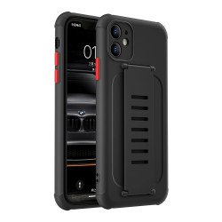 Hand Strap Grip Elastic Slim TPU Protective Case Cover for iPhone 12 / 12 Pro 6.1 (Black)